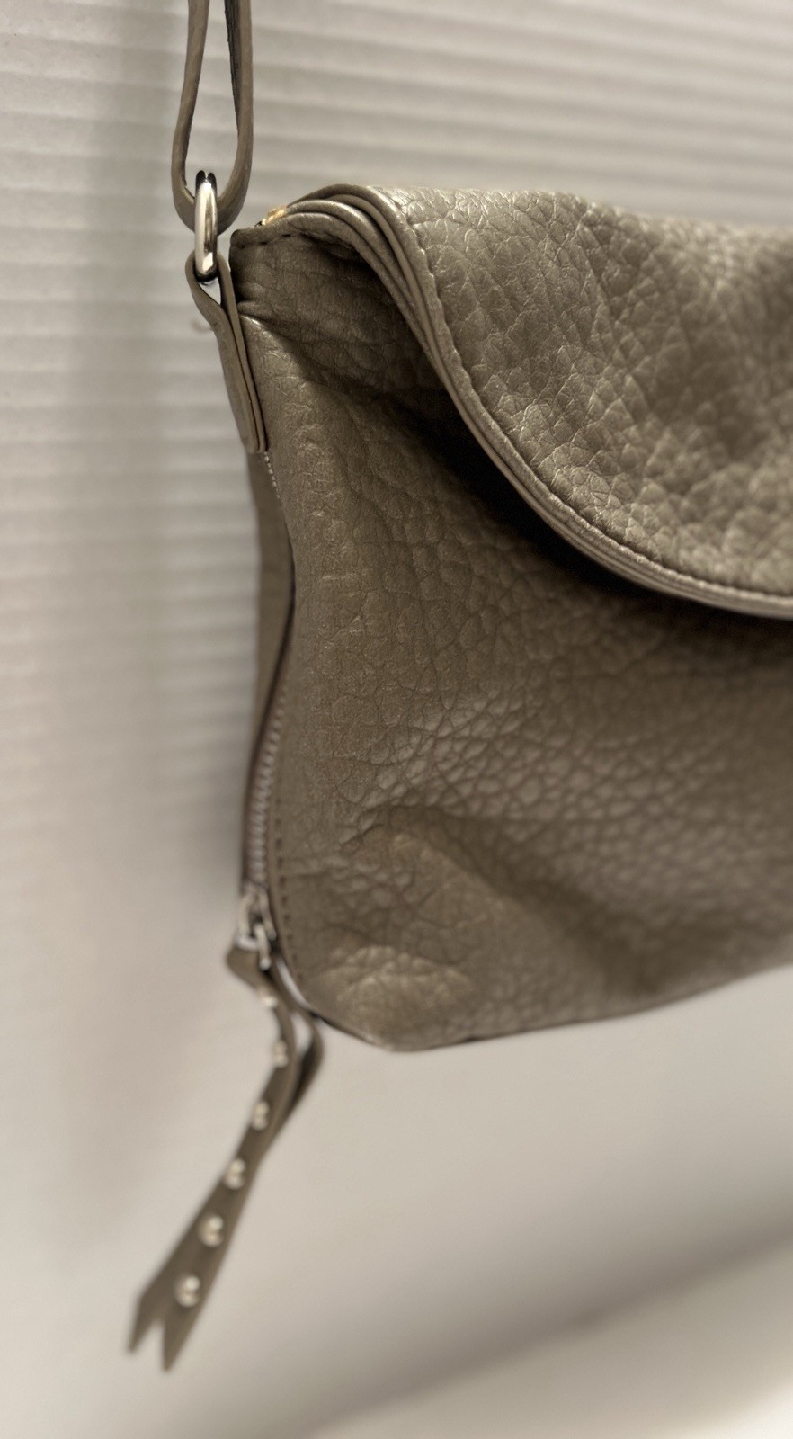 Mossimo Toupe Faux Leather Crossbody Bag Fold-over Flap With Studded Pulls NWOT