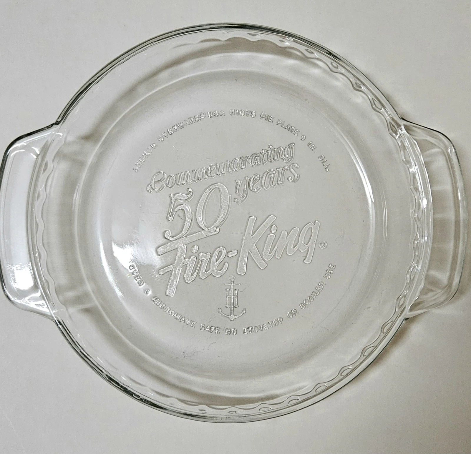 Fire King H1075 Commemorative 50th Anniversary Pie Plate 1992 Made in USA 9.5"d