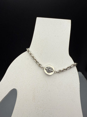 Harley Davidson Bar Shield Logo MOD Ster Silver 925 VTG Rolo Chain Bracelet 7.25