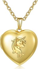 Love Heart Unicorn Locket Necklace that Holds Pictures Polished Lockets Neckl...