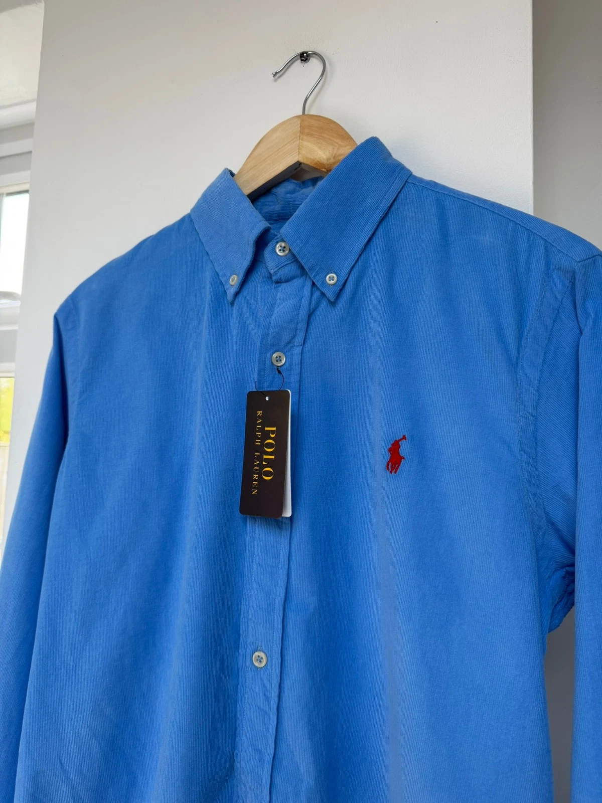 Polo Ralph Lauren Cord Shirt Sky Blue Button Down Slim Fit Size Small