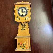 Miniature Germany Hand Painted GRANDFATHER CLOCK & Key For Parts Or Restoration
