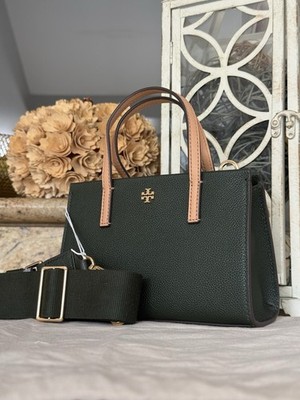 Best Price! Tory Burch Blake Plaid Mini Tote 177135 Basil Pebbled Leather $300