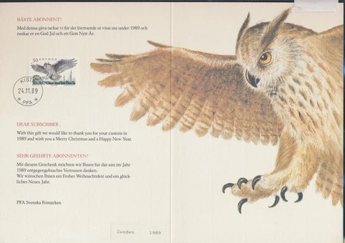 XE62806 Sweden 1989 FDC owls animals birds XXL sheet used