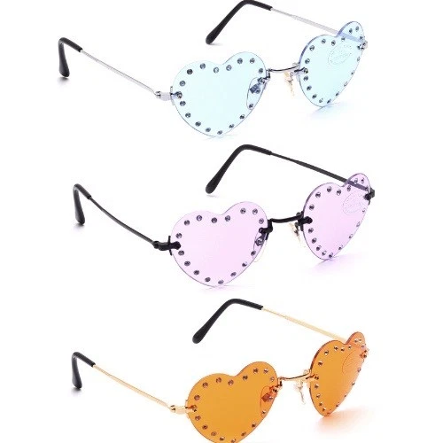 Sunglasses Women Heart Rhinestone Rimless Various Colors Rave Party TR0275
