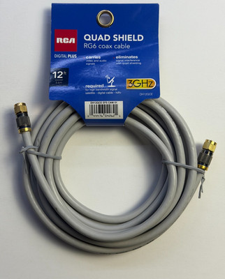12 Ft RG6 RCA Quad Shield Coax Cable Digital - 3 GHz Grey new  FREE SHIPPING