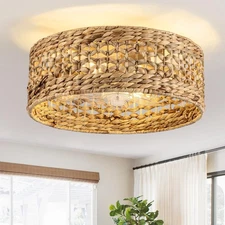 Rattan Ceiling Fans with Light and Remote, Boho Fandelier Ceiling Fan with Li...