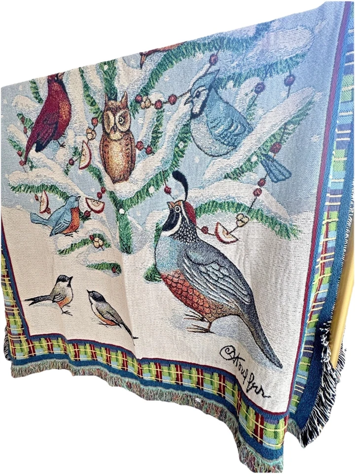 Manta de tapiz Pure Country Weavers pájaros con flecos 72" X 56" regalo acogedor Foto 2 de 4