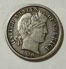 1914 D 90% SILVER BARBER DIME