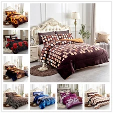 3 Piece Reversible Warm Flannel Plush Sherpa Borrego Blanket Queen/King Size