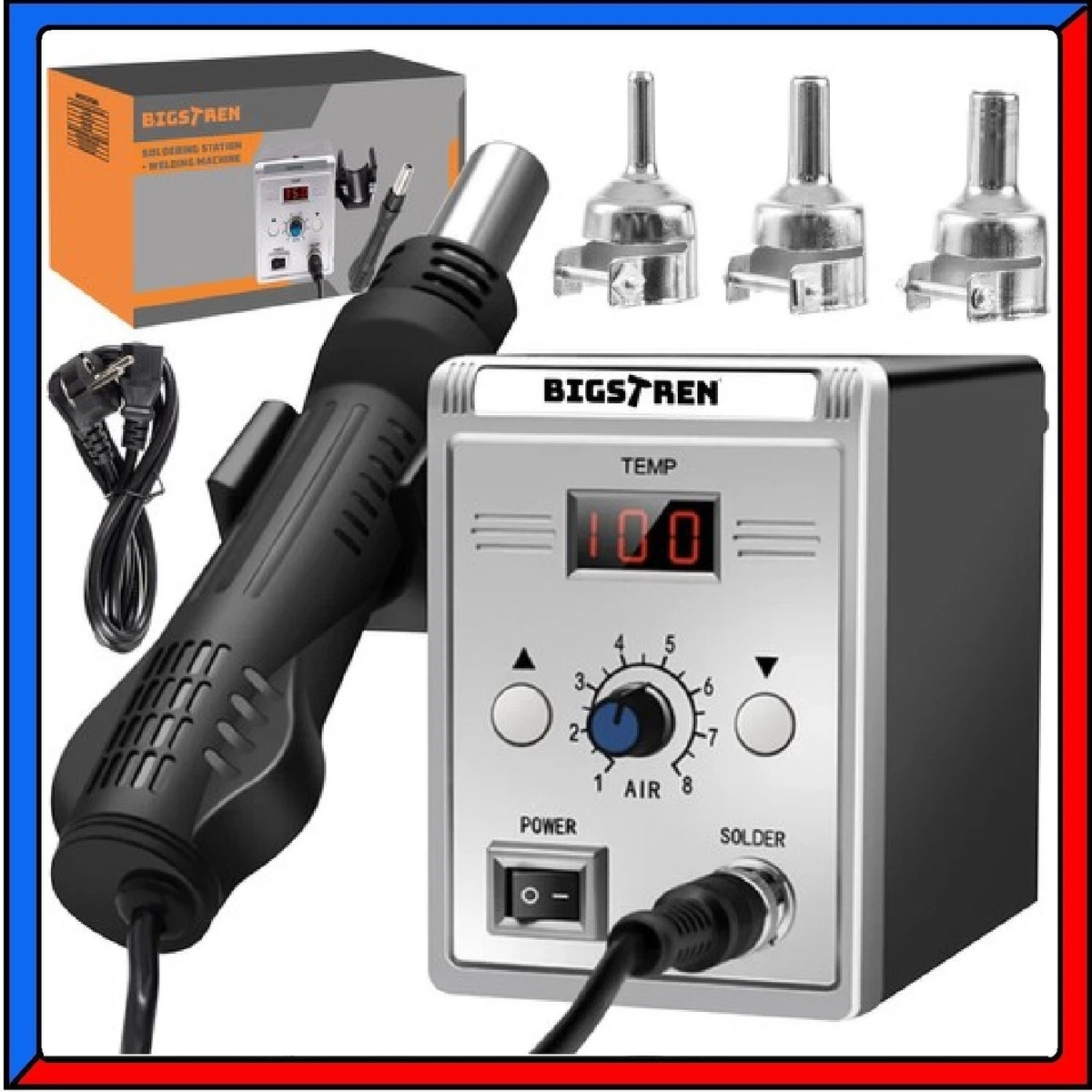 Stazione Di Saldatura Ad Aria Calda MLINK H1+ 700W Con Display Digitale E 3 Memorie – Per Saldature E Dissaldature SMD, 3 Ugelli Inclusi
