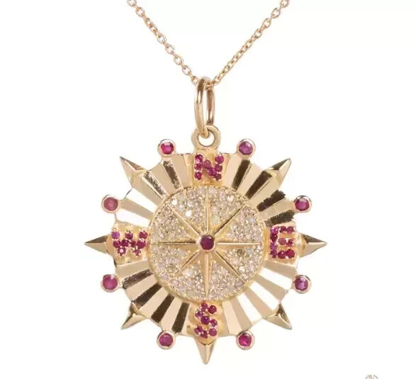 2Ct Round Cut Lab Created Ruby Compass Pendant 14K Rose Gold Plated Free Chain