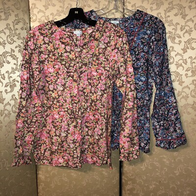 Papo d'Anjo Pink Blue Multi-Color Floral Top LOT of 2 Size 16