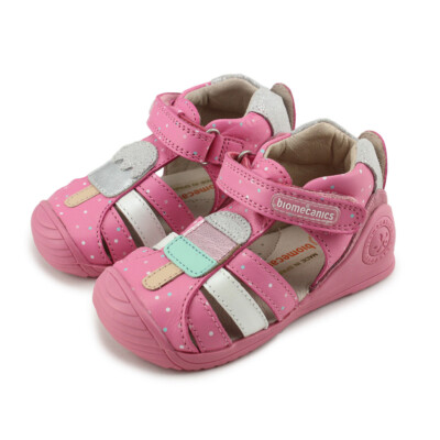 Biomecanics Girls Closed Toe Leather Sandals with Arch, Ankle and Orthopedic Sup