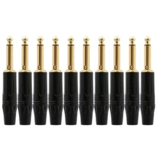 10PCS 1/4" 6.35mm Straight Guitar Silent Plug Gold Plated Mono Audio Connector