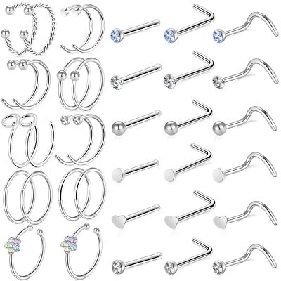 Piercing Para Nariz En Forma De C - Pack De 3, Acero Quirúrgico Hipoalergénico, Colores Blanco, Dorado Y Oro Rosa