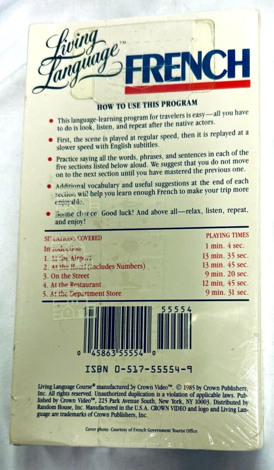 FRENCH LIVING LANGUAGE WORDS & PHRASES FOR EASY TRAVEL - NEW SEALED VHS - Image 2 of 4