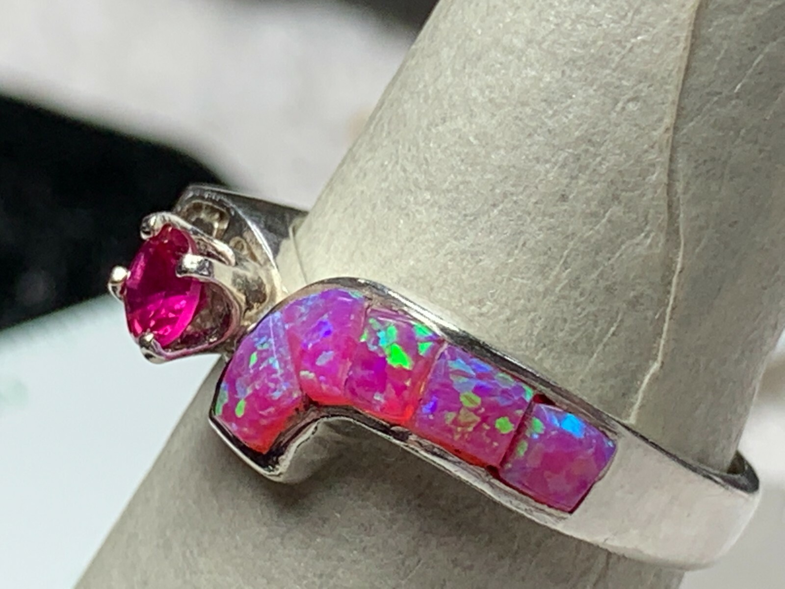 Sterling Silver 925 Ruby Ring with Sim Opal Accen… - image 4