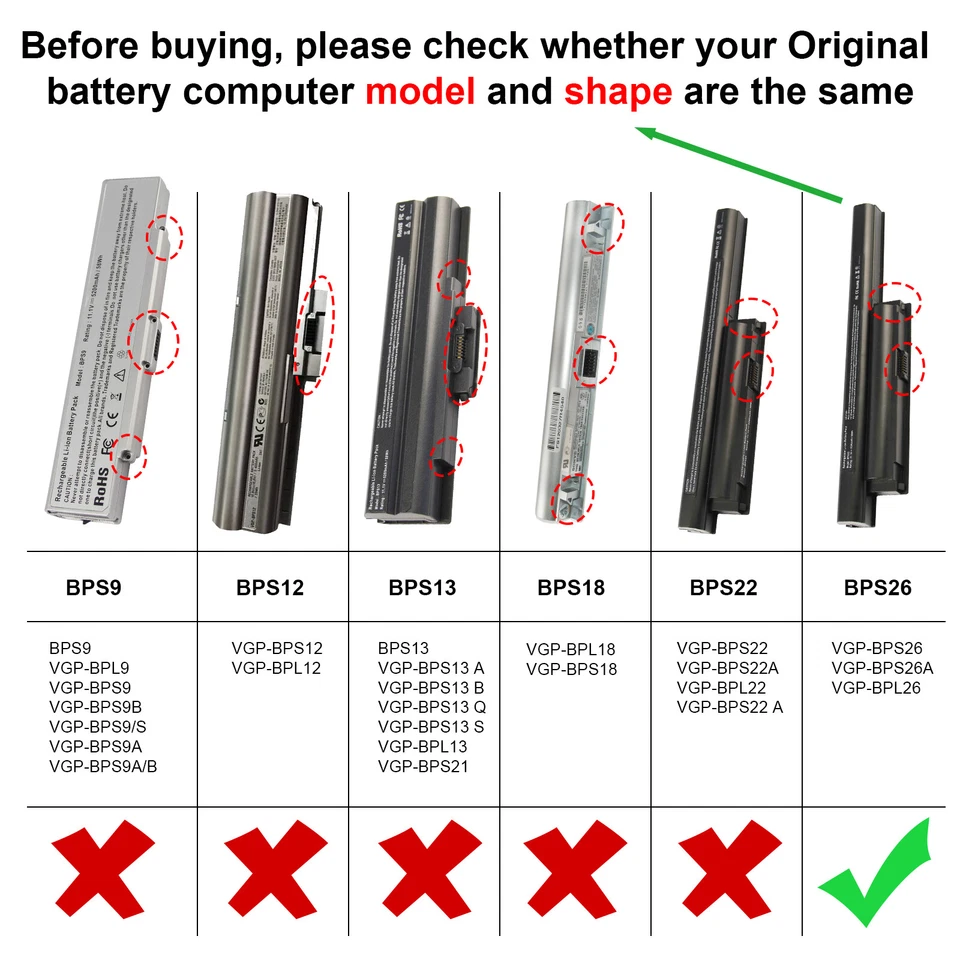 BPS26 Battery for Sony VAIO VGP-BPS26 VGP-BPS26A VGP-BPL26 VPC-EH VPC-CA  - Image 2 of 4