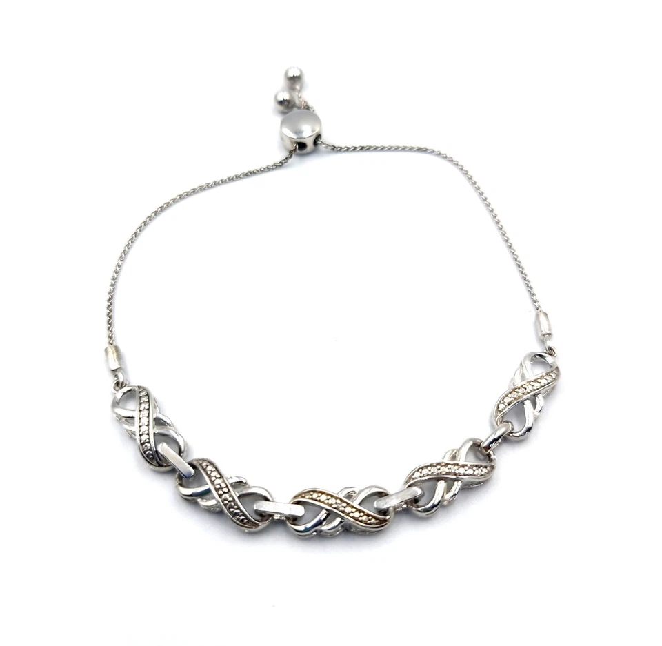 ZALE'S JEWELERS DIAMOND ACCENT DOUBLE INFINITY STERLING SILVER BOLO BRACELET - Image 2 of 4