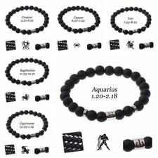 Fashion Handmade 12 Constellation Black Scrub Lava Zodiac Cuff Bangle Bracelets