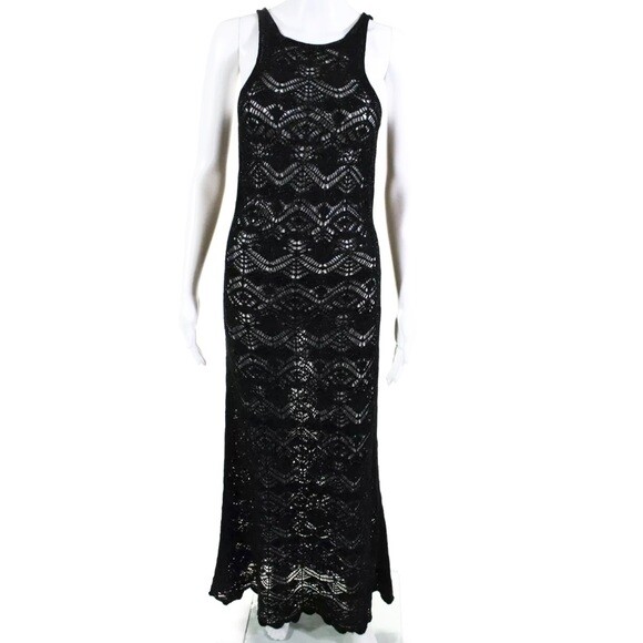 cecilia prado maxi dress Cecilia Prado Black Metallic Crochet Maxi Dress S