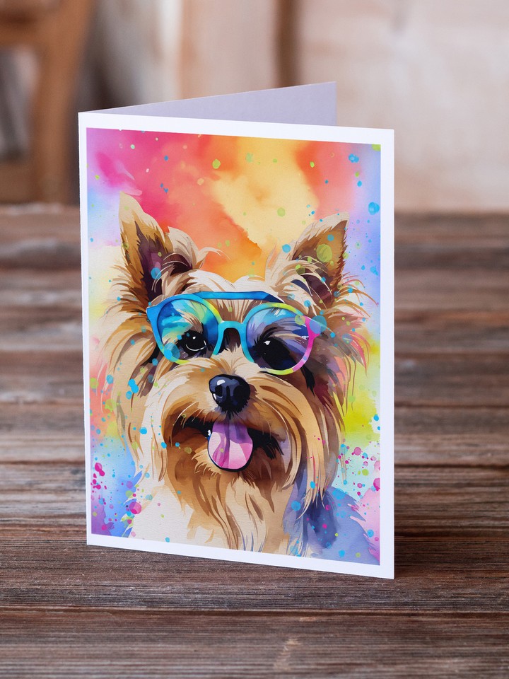 Yorkie Yorkshire Terrier Hippie Dawg Greeting Cards Envelopes Pk 8
