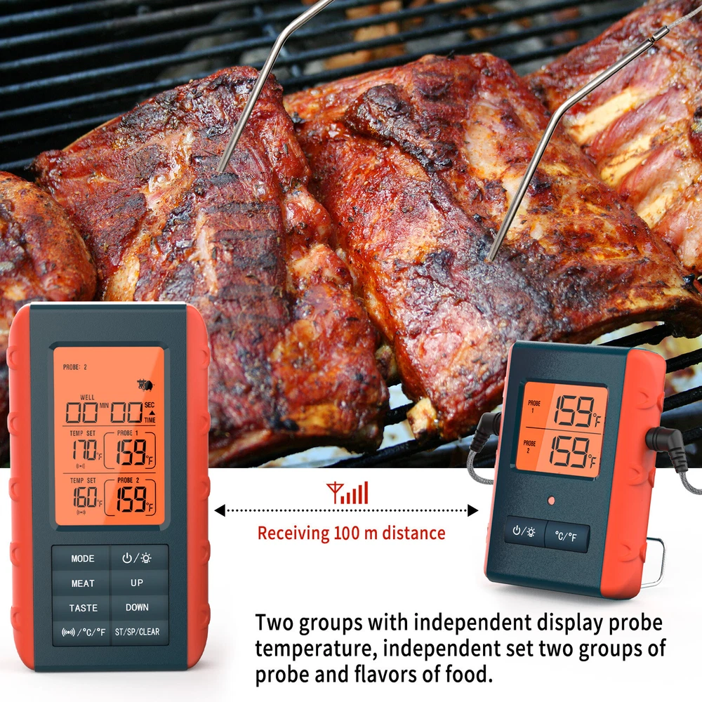 Wireless Meat Thermometer With 2 Propes For Grilling Kitchen Food Cooking US
