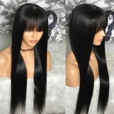 Silky Wig Full Machine Made Straight 100% Human Hair Wigs with Bangs Brazilian