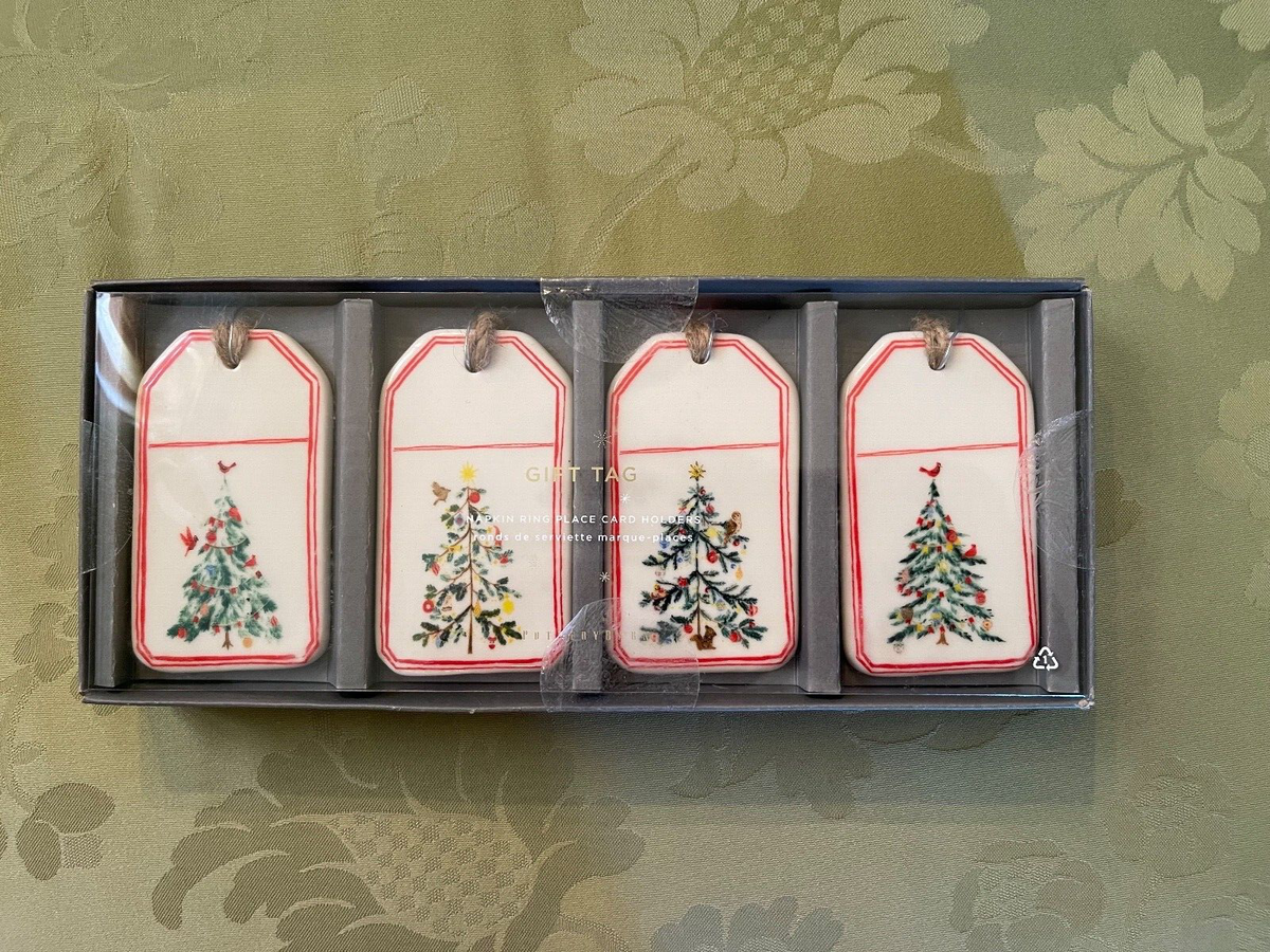 Pottery Barn Cermamic Christmas Gift Tag Napkin Ring/Place Card