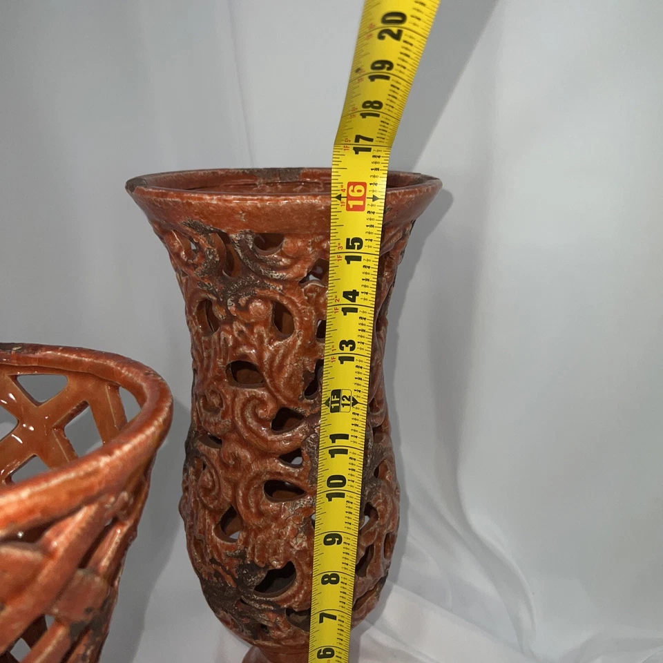 Lote 3 Jarrones Decorativos Privilege International Naranja Marrón Recortados Envejecidos Foto 3 de 4