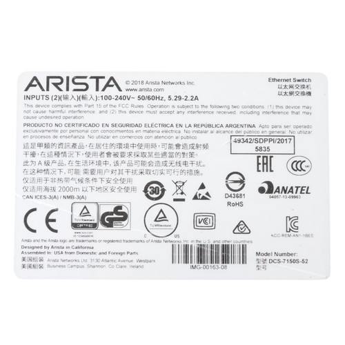 ARISTA DCS-7150S-52-CL-F 52x 10GbE SFP+ L2/3/4 Managed Switch with Clock F-R Air - Photo 5/5