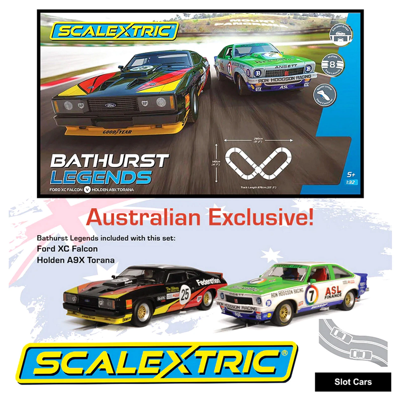 NEW SCALEXTRIC 1:32 BATHURST LEGENDS SLOT CAR SET FORD FALCON v HOLDEN TORANA - Picture 4 of 6