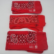 Vintage Bandana Cotton RN14193 RN13960 Red Western Cowboy Paisley USA, Lot of 3