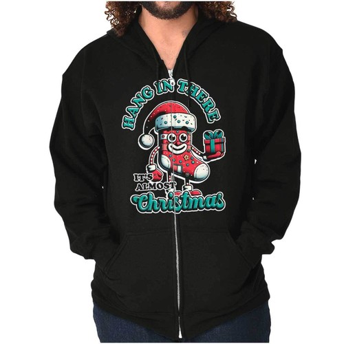 Christmas Stocking Hang in There Almost Xmas Sweatshirt Zip Up Hoodie Men Women