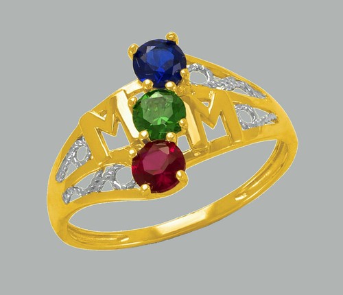 0.45 ct Natural Multi Sapphire Gems Two Tone Gold Plated Silver Mom Ring - Picture 3 of 3