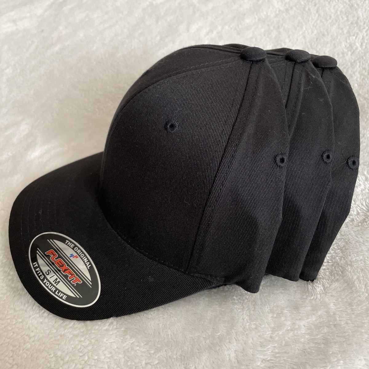 NEW 3-LOT BUNDLE Port Authority Black/Blank FLEXFIT Cap Hat C865