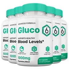 Gluco 6 Blood Support Capsules, Gluco6 Pills All Natural Formula (5 Pack)