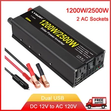 1200W 2500W Power Inverter DC 12V to AC 110V Car Converter With 2AC 2USB Camping