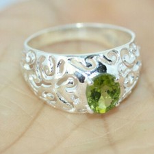 New Cast Genuine 2.5 CT Oval VS1 Peridot Filigree 925 Sterling Silver Ring Sz 12