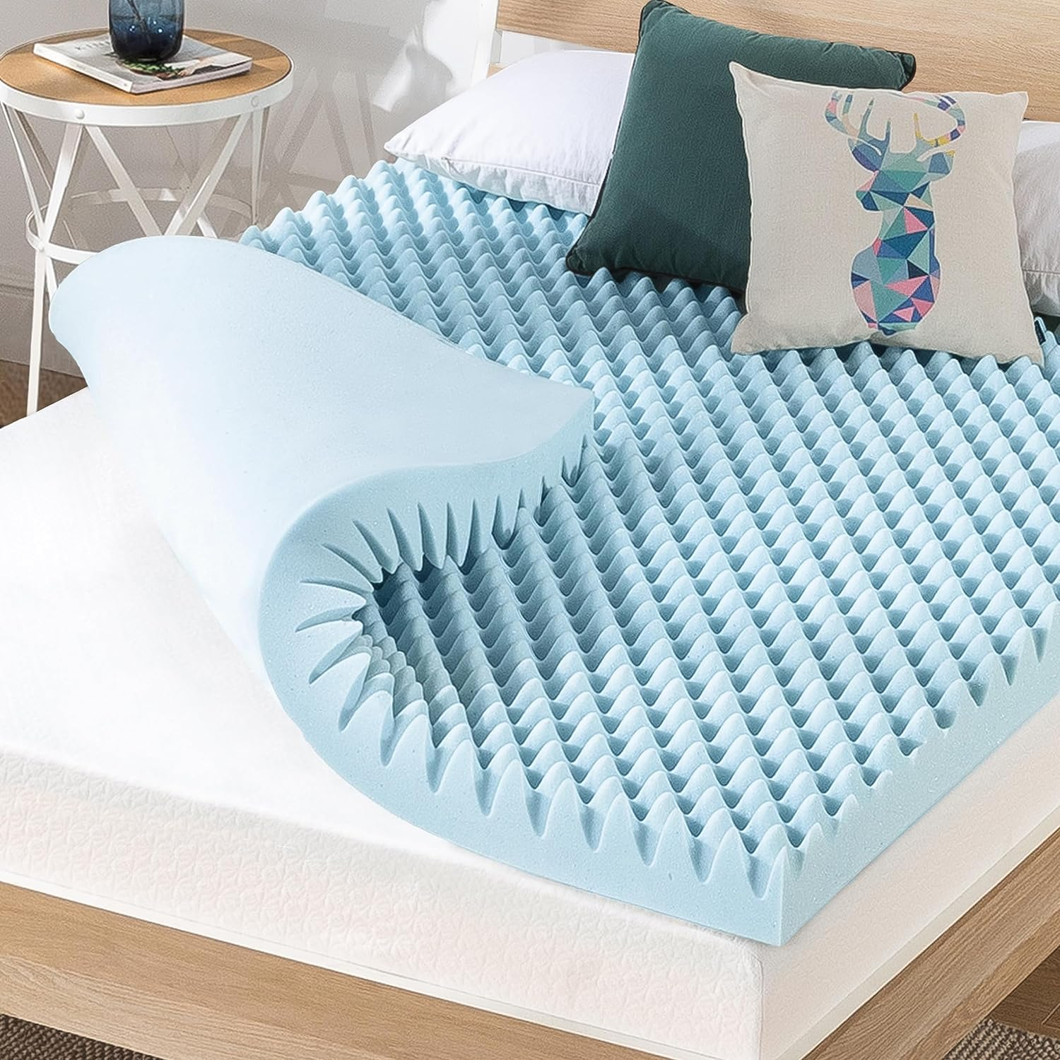 4 Inch Egg Crate Memory Foam Mattress Topper with Cooling Gel Infusion, Certipur