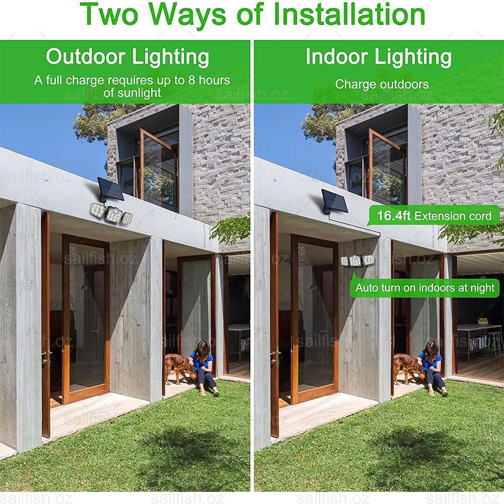 3 Head Solar Motion Sensor Light Outdoor Garden Wall Security Flood