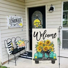 Summer Decorations Flowers Truck Welcome Garden Yard Flag Outdoor Gift 12"x18"