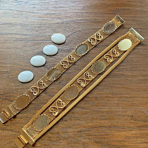 1970's Blank Jewelry Bracelets for Oval China Painting Tiles Mesh Gold Tone