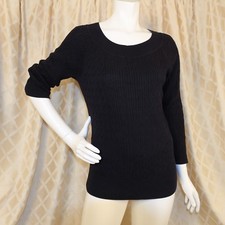 TALBOTS Navy Blue Solid Cotton Cable Knit Women Crew Neck Sweater Size L