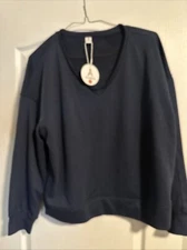 ANRABESS Womens Long Sleeve Vneck Sweater Sweatshirt size L NAVY NWT