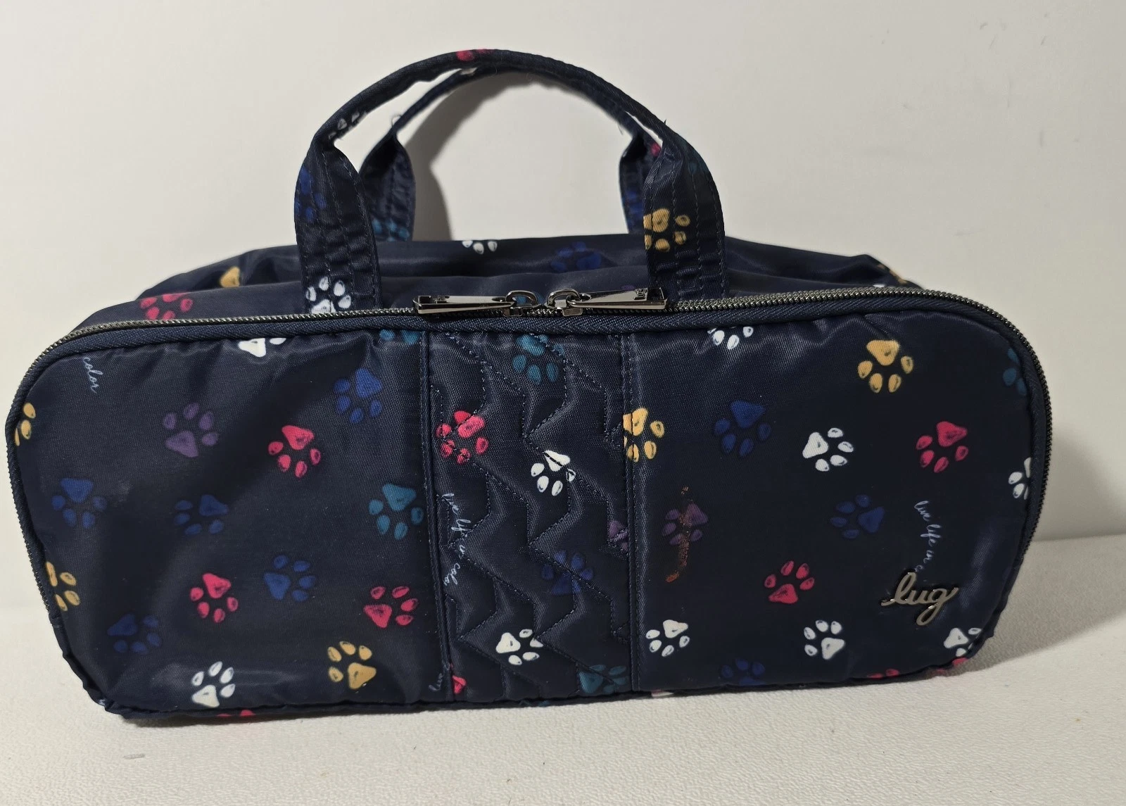 Lug Flatbed Slim Cosmetic Case Bag Dog Paw Blue Travel Cruise Organizer Craft