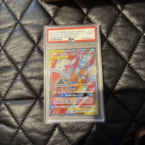 2019 POKEMON SUN & MOON UNBROKEN BONDS FULL ART/RESHIRAM & CHARIZARD GX PSA 9