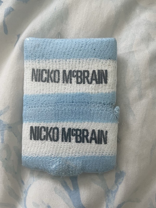 Nicko McBrain Iron Maiden Light Blue White Striped Wristband memorabilia 