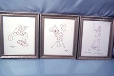 3pc Disney Print Framed Snow White Bambi Mickey Golfing 
